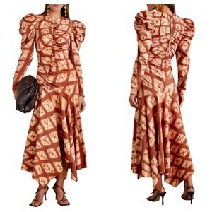 Ulla Johnson Brown and Cream Long Sleeve Dress